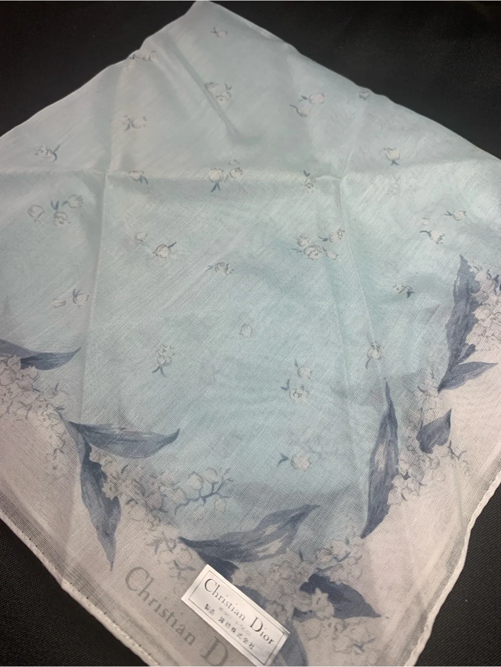 Dior Light Blue and Navy Floral Cotton Mini Scarf
